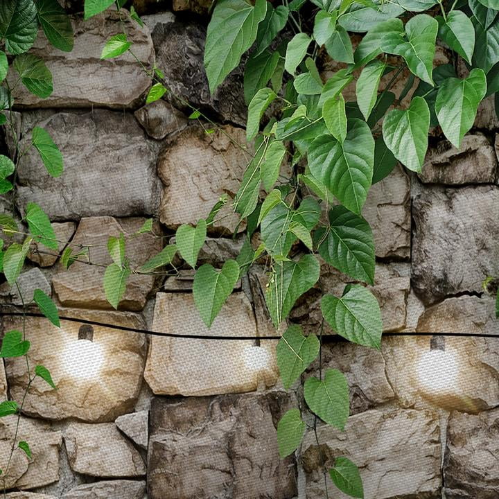 Stone Brick Wall Shower Curtain, Green Leaves Shower Curtain Set for Bathroom, Vintage 3D Vine with Lights Fabric Shower Curtain Restroom Bathtub Decor Accessories with Hooks 72X 75 inch