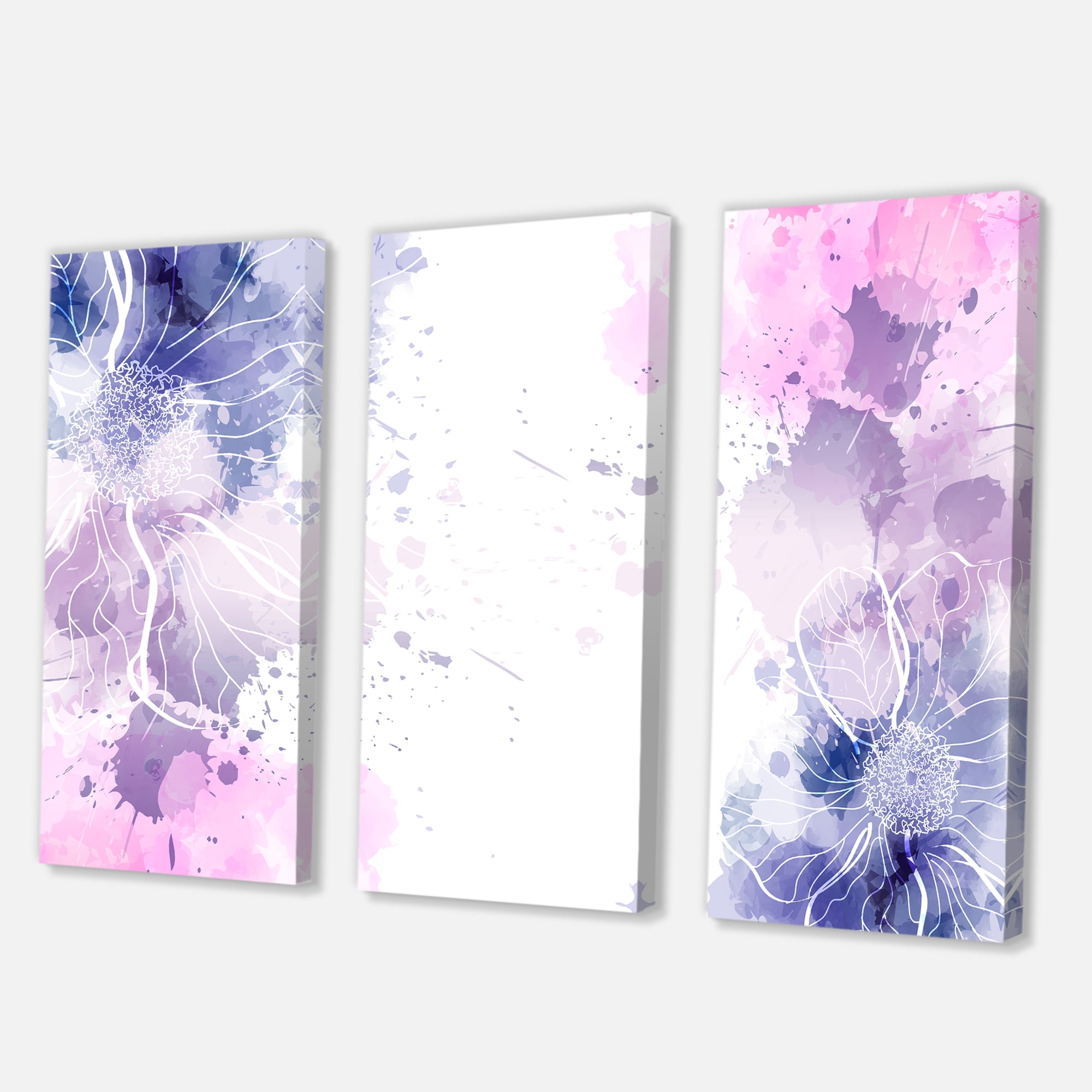 Designart ' Pink and Purple Abstract With Colorful Splashes I ' Modern Canvas Wall Art Print