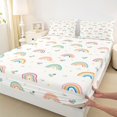 thumbnail image 5 of Manfei Kawaii Rainbow King Sheets, Cute Spring Floral Bedding, White Cream, 4-Piece, 1 Flat Sheet, 1 Fitted Sheet and 2 Pillowcases, 5 of 6