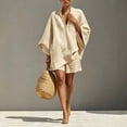 thumbnail image 2 of Morttic Women's Solid Color Batwing Sleeve 2 Piece Set – V-Neck Top & Loose Shorts with Pockets Casual Summer Outfit Apricot，S, 2 of 6