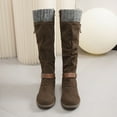 thumbnail image 3 of Fall Winter Knee High Slouchy Boots for Women Buckles Knit Patchwork Slouch Wide Mid Calf Fold over Tall Boots, 3 of 5