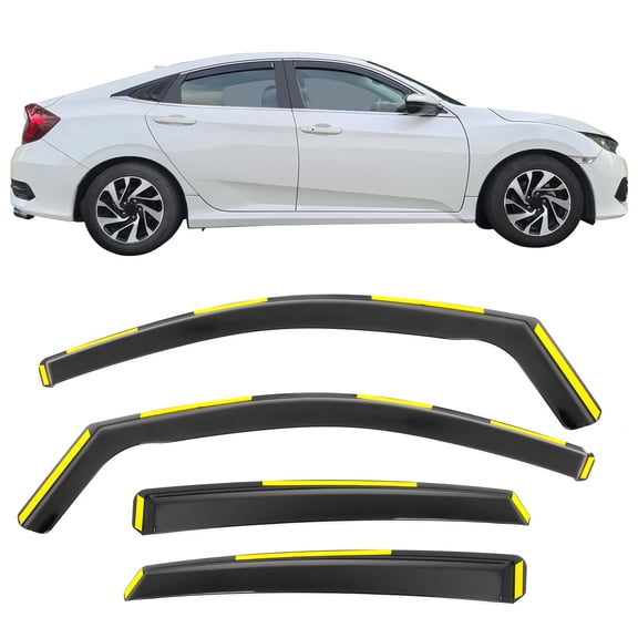 Ikon Motorsports Window Visors Fits 2016-2021 Honda Civic Sedan 4-Door, In Channel Style Injection PC Black Rain Guard Side Window Wind Deflector 4PCS