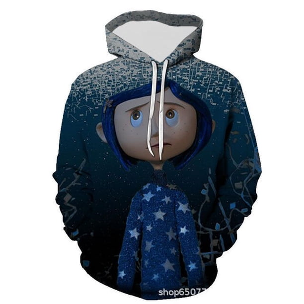 Cosplay Coraline Sudadera con capucha para niños Sudaderas con capucha con estampado 3D Niños Niñas Dibujos animados Anime Jerseys Niños pequeños Sudaderas Tops AbrigoLMWY-073096niños150cm Deng Xun unisex