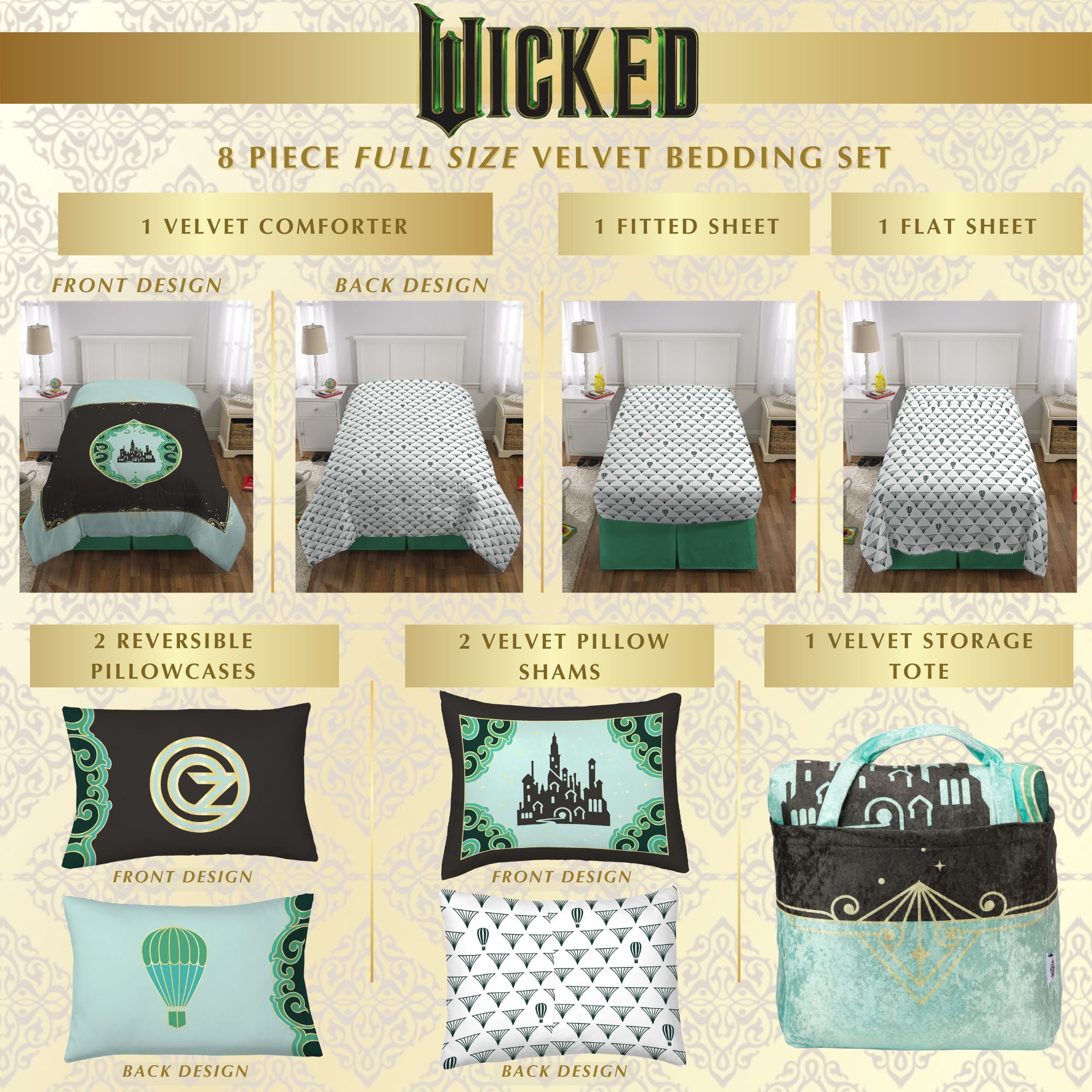 Wicked Velvet Full Bed in a Bag, Comforter Sheet Set Sham and Tote