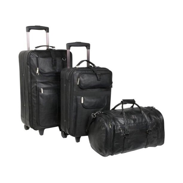 AmeriLeather AmeriLeather 3Piece Leather Set Luggage Traveller Black