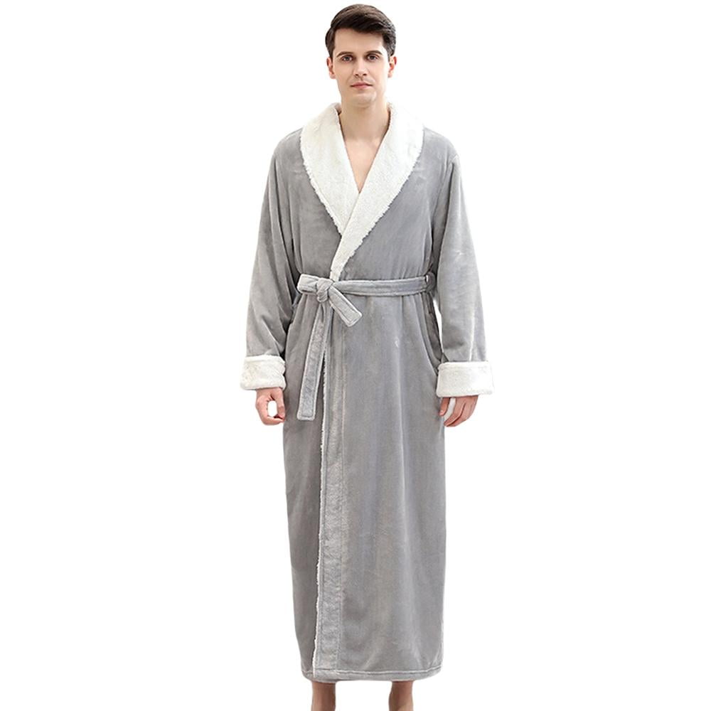 ZXFHZS Mens Winter Robes Elong Zipper Solid Flannel Loose Fit Robes