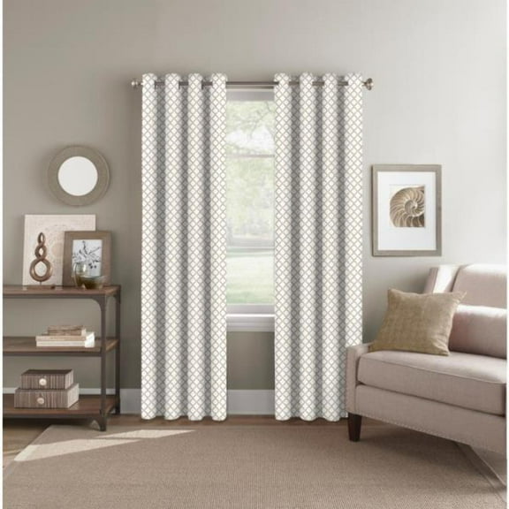 Colordrift Beige Geometric Polyester 52 in. W X 84 in. L Grommet Room Darkening Curtain Panel