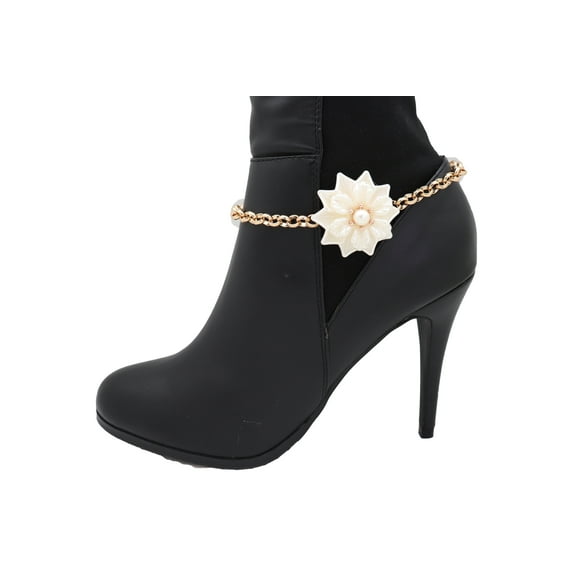 Women Gold Metal Boot Chain Bracelet Shoe Anklet Cream Flower Charm