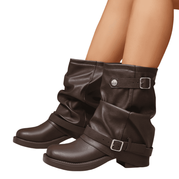 Ruched Boots,Knee High Boots for Women - Modern Tall Dress Boots with Clean Structured Upper, Round Toe Knee Boots, Platform Sole and Slouchy Shaft Fashion Boots, Casual Footwear for Fall and Winter