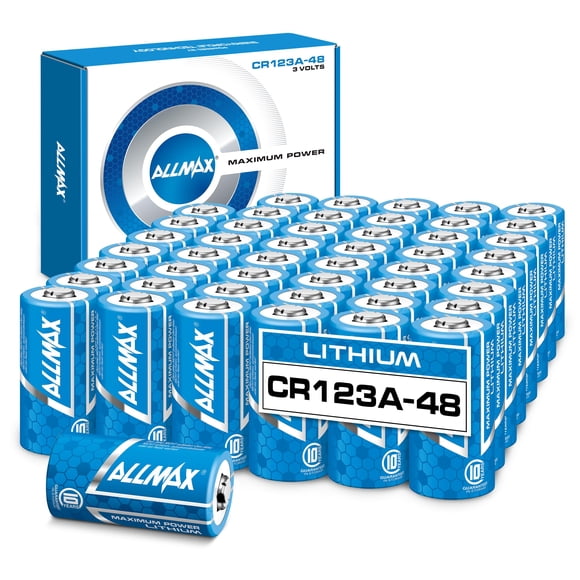 Allmax CR123A Maximum Power Lithium Batteries (48 Count) â Longest Lasting, Leakproof, 10-Year Shelf Life, Ultimate Performance, Perfect for Wireless Security Systems (3V)