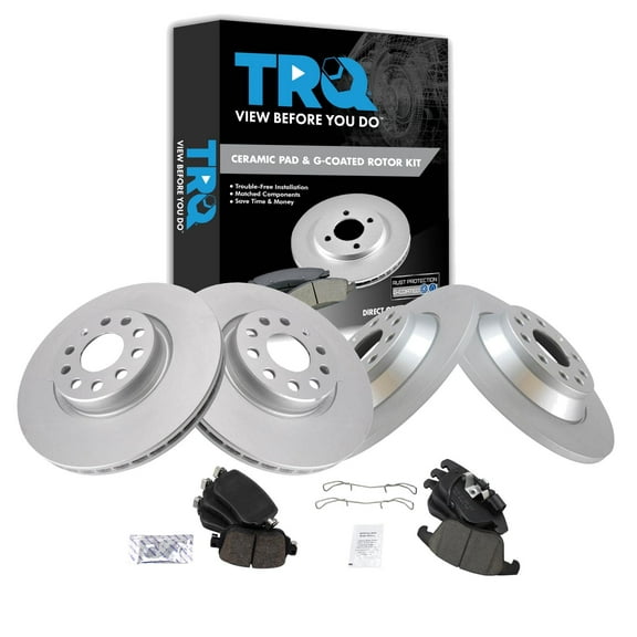 TRQ Front and Rear Brake Pad & Rotor Kit Brake Pads Brake Rotor Ceramic Premium G-Coated Fits Select 2016-2018 Audi Q3 Q3 Quattro