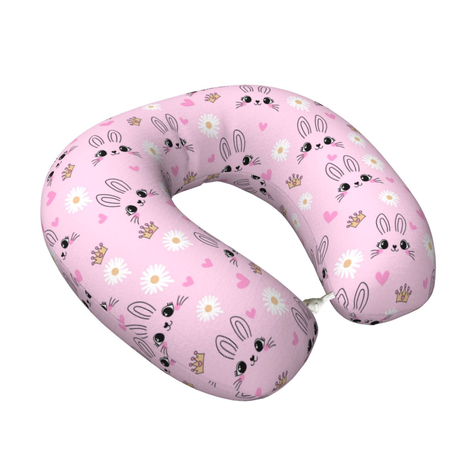Xecao Rabbit Face Print Memory Foam Cervical Neck Pillow Versatile U-Shaped Pillows for Home,Office,Camping,Travelling,Soft Washable Cover