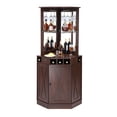 thumbnail image 1 of VEVOR Mueble de bar industrial de esquina, mesa de vino para licor y copas, aparador de buffet con soporte de cristal, armario de barra de cafe independiente de madera de granja, nogal negro, 1 of 9