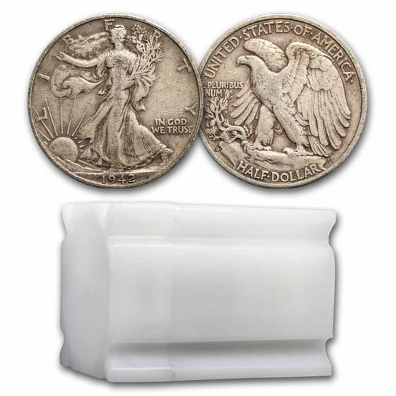 1942-D Walking Liberty Halves 20-Coin Roll Avg Circ