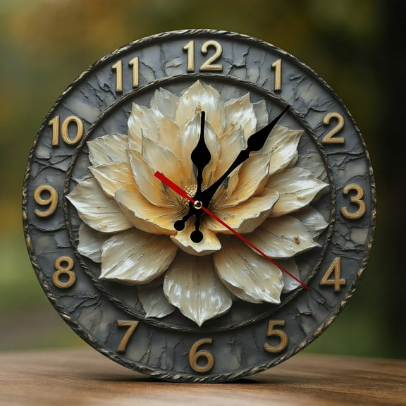 Wall Clock Decorative - Vintage Beige Lotus Print 2D Vintage Wall Clocks Battery Operated Silent Non-Ticking for Bedroom, Living Room, Kitchen, Office, Classroom, 10 Inch