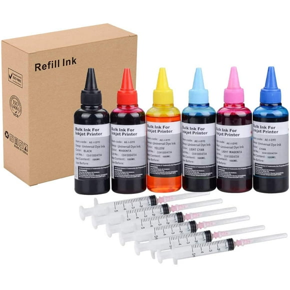 6 * 100ML Universel Colorant Ink Recharge Kit pour HP Canon Epn Frère Lexmark Imprimantes Cartouches Compatibles Rechargeables