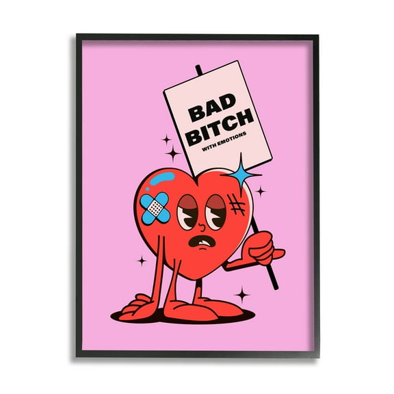 Stupell Industries Bad B*tch Emotional Heart Abstract Painting Black Framed Art Print Wall Art, 11 x 14