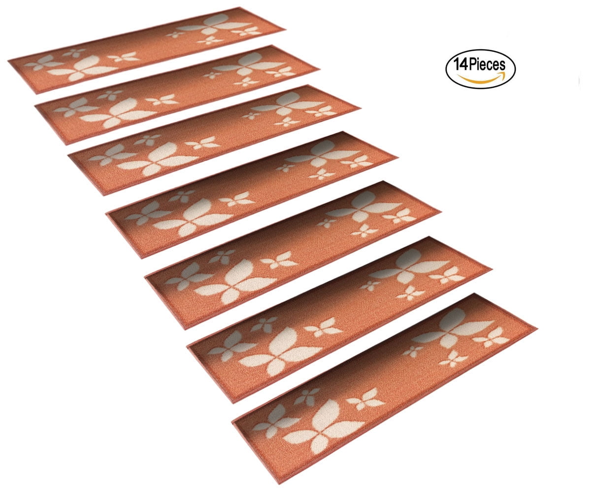 StepBasic NonSlip Rubber Backing Resistant Carpet Stair Gripper Set of 14 Flower ( 8.5" x 26