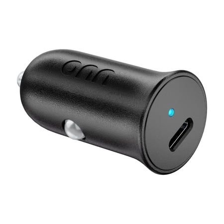 onn 20W USB-C Car Charger, Fast Charging, USB-IF Certified, Foldable Plug, White, Compatible with iPhone & Android
