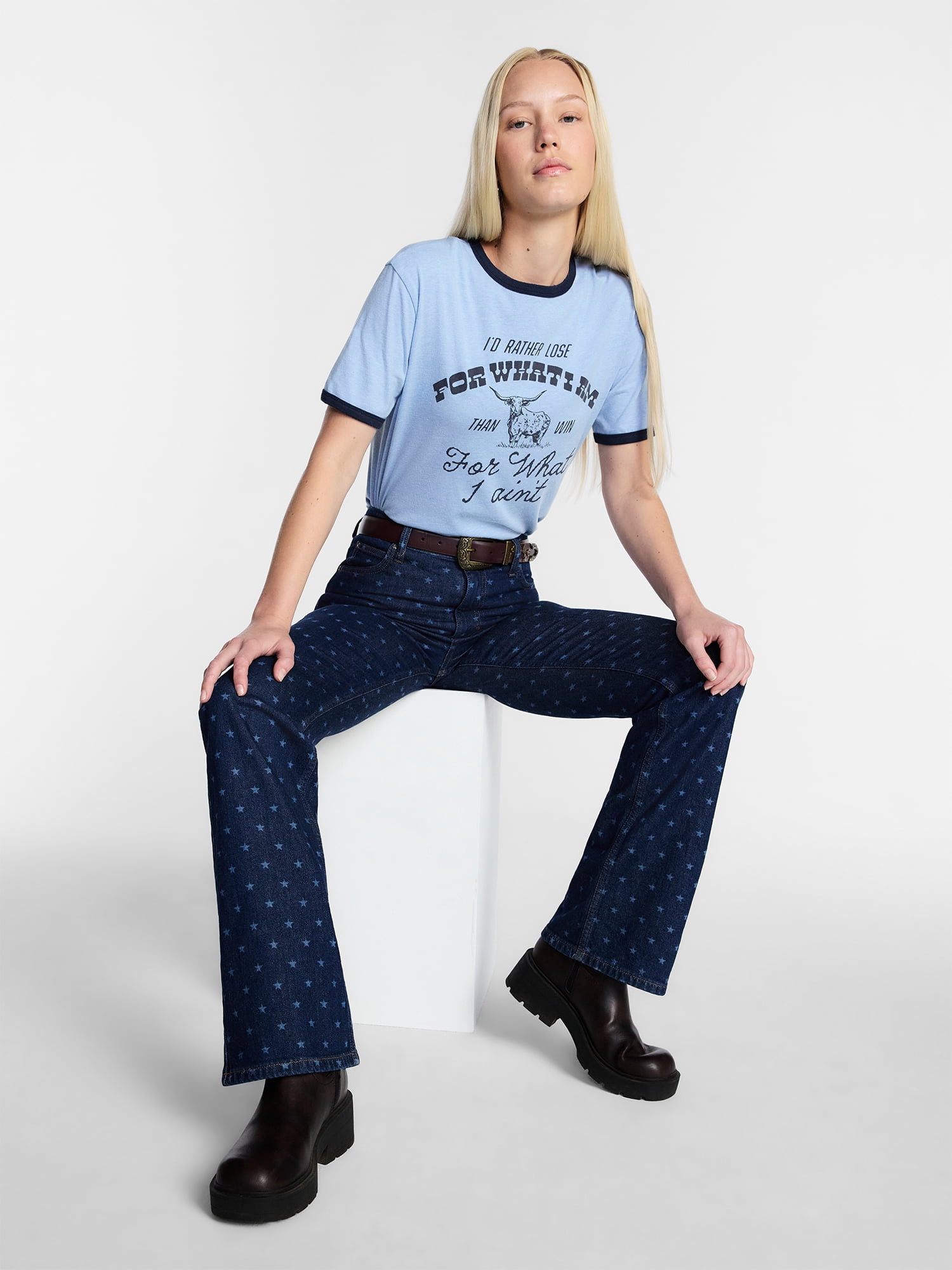 Kacey Lee Women's What I Am Graphic Ringer Tee with Short Sleeves
