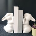 thumbnail image 3 of Estatuilla de estatua de conejo moderna, sujetalibros, escultura de cerámica, artesanías, soporte de libro, tapón de libro para estante de escritorio, Soledad Sujetalibros Conejo, 3 of 10