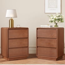Set of 2 Nightstand Solid Wood Bedside Table with 3 Drawers for Bedroom, Rustic Night Stand End Side Table for Living Room, Brown