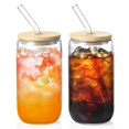 thumbnail image 1 of Set de vasos de vidrio NETANY con tapas de bambú y pajillas, 500 ml x2, 1 of 7