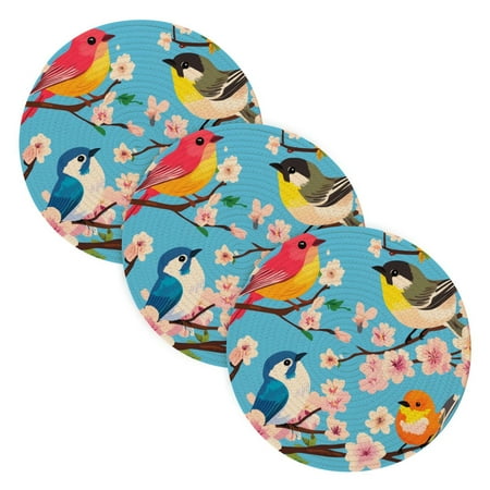 

3 Placemat Pan Bowl Mat Teacup Mat 15x15x24 Inch Tray Mat Kitchen Pot Mat Hot Pot Mat Teapot Mat Table Protective Mat Birds and Cherry Blossoms