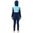thumbnail image 3 of IBTOM CASTLE Kids Girls Muslim Swimsuit Long Sleeve Butterfly Flower Printed Islamic Swimwear Burkini Full Cover Cap Top Pants 3PCS Modest Bathing Suit 5-6 Years Navy Blue, 3 of 8