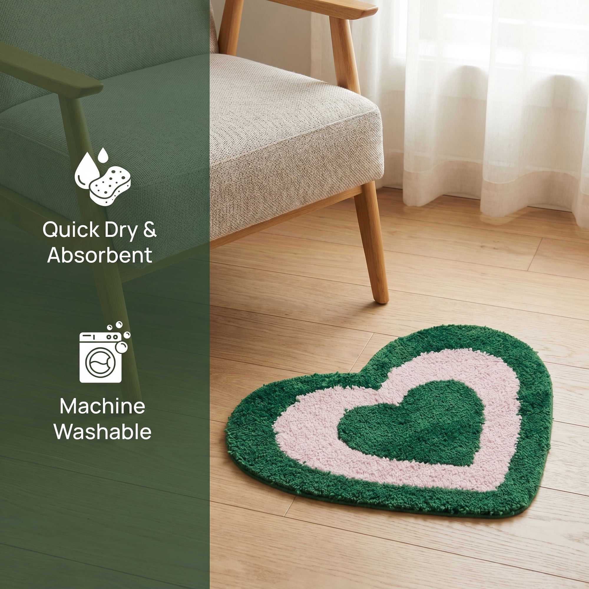 Unique Bargains Small Heart Rug Non-Slip Soft Shaggy Faux Fur Area Rug 19" x 16" Green