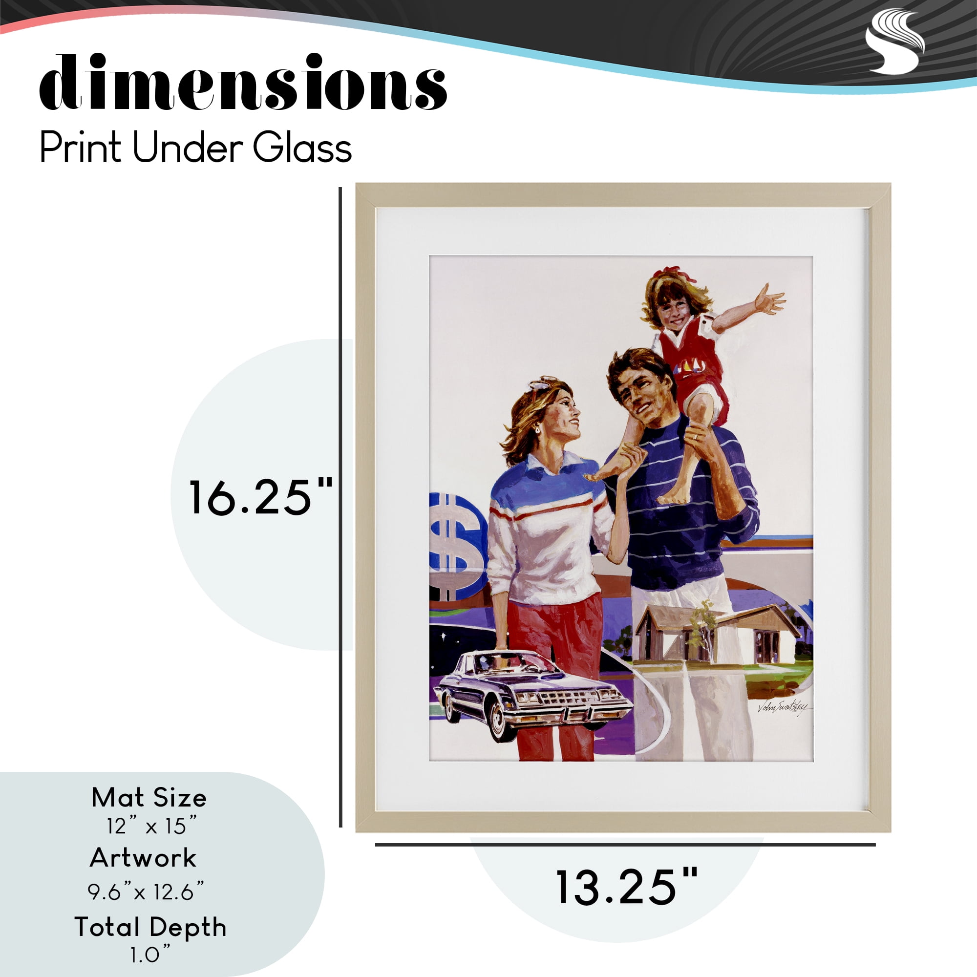 Retro Family Nostalgia Portrait Birch Framed Print Under Glass, design by Wind River Studios