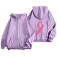 thumbnail image 2 of Breast Cancer Zip Up Hoodie for Women Pink Ribbon Graphic Jackets Fall Winter Oversized Sweatshirt with Pocket, 2 of 6