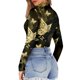 thumbnail image 5 of Monos estampados para mujer, camisetas de cuello alto de manga larga, monos básicos elásticos Fridja  alkflakhf35839, 5 of 8