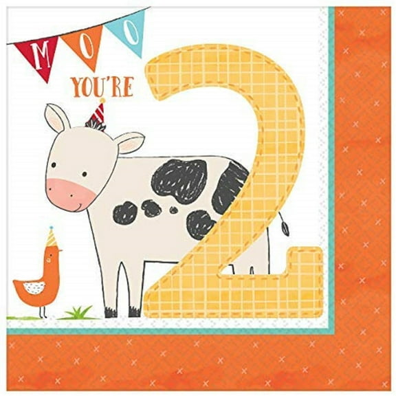 Barnyard Animals Farm Cow Rooster Kids 2nd Birthday Party Paper Luncheon Napkins