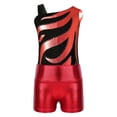 thumbnail image 5 of CHICTRY Kids Girls Sparkly Metallic Athletic Dance Outfit Asymmetric Shoulder Leotard with Shorts Set Skating Dance Outfit Red 8, 5 of 7