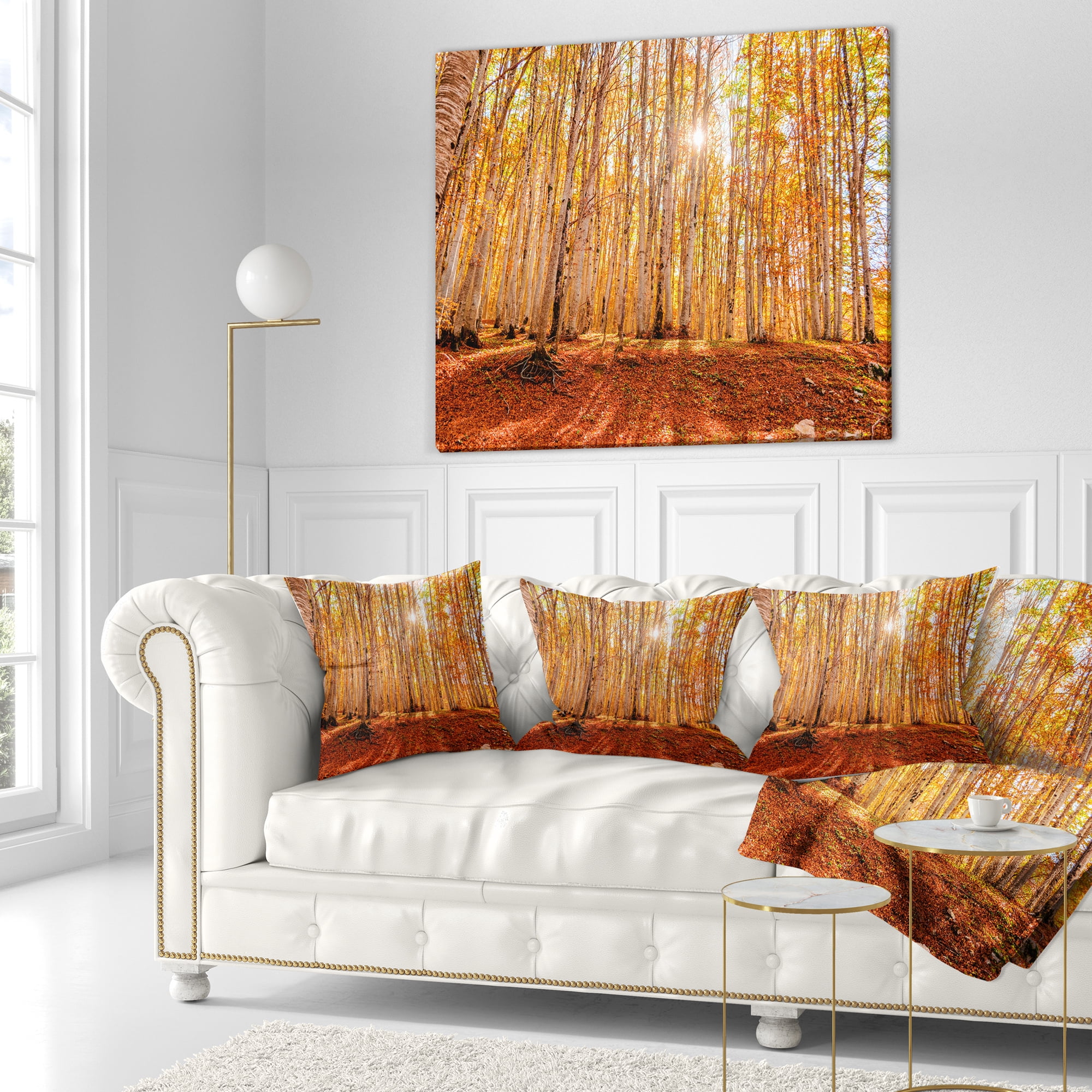 Designart Colorful Red Forest at Sunset - Modern Forest Throw Pillow - 16x16