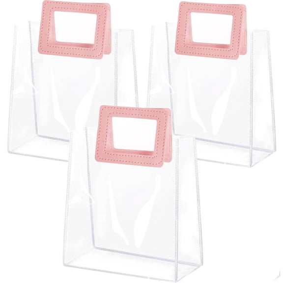 Bexikou 3 Pack Reusable Gift Bags with Handles, Clear Gift Bags,Transparent Gift Wrap Bags, Plastic Tote Bags Shopping Bags for Bridal Party, Wedding, Baby Shower,Birthday Party(7 x 8 x 4 Inch)