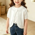 thumbnail image 5 of Toddler Girls Short Sleeve Bolero Cardigan Sweaters Kids Knit Button Open Front Lettuce Trim Shrug Cropped Cute Sweater Tops, 5 of 5