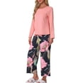 thumbnail image 4 of INSPIRE CHIC Women's Easter Lounge Set Floral Capri Long Sleeve Shirt Soft Strechy Pajama Sets 2 Piece Loungewear XL Pink, 4 of 6