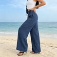thumbnail image 5 of cocolona Womens Summer Casual Loose Wide Leg Pants Solid Color Elastic Waist Straight Beach Trousers, 5 of 5