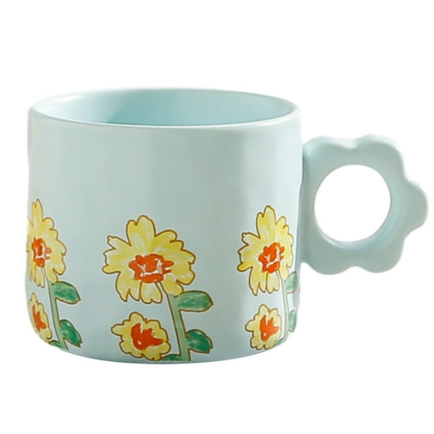 Taza de agua de cerámica con bonita flor de 270ml, taza creativa para pareja, taza de café, taza de desayuno para oficina