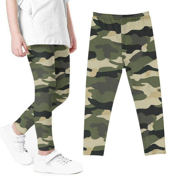 gljltg Youth Girls Prints Leggings Girls Camouflage Printed Pants High Waist Stretchy Soft Tights Kids Summer Leggings For School Wearing