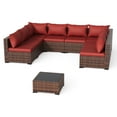 thumbnail image 6 of ELPOSUN 9 Pieces Patio Furniture Set All Weather Outdoor Sectional Sofa, Outdoor Modern Sectional Furniture Wicker Couch with Glass Coffee Table, Thicken Red Cushions, Water Resistant, 6 of 8