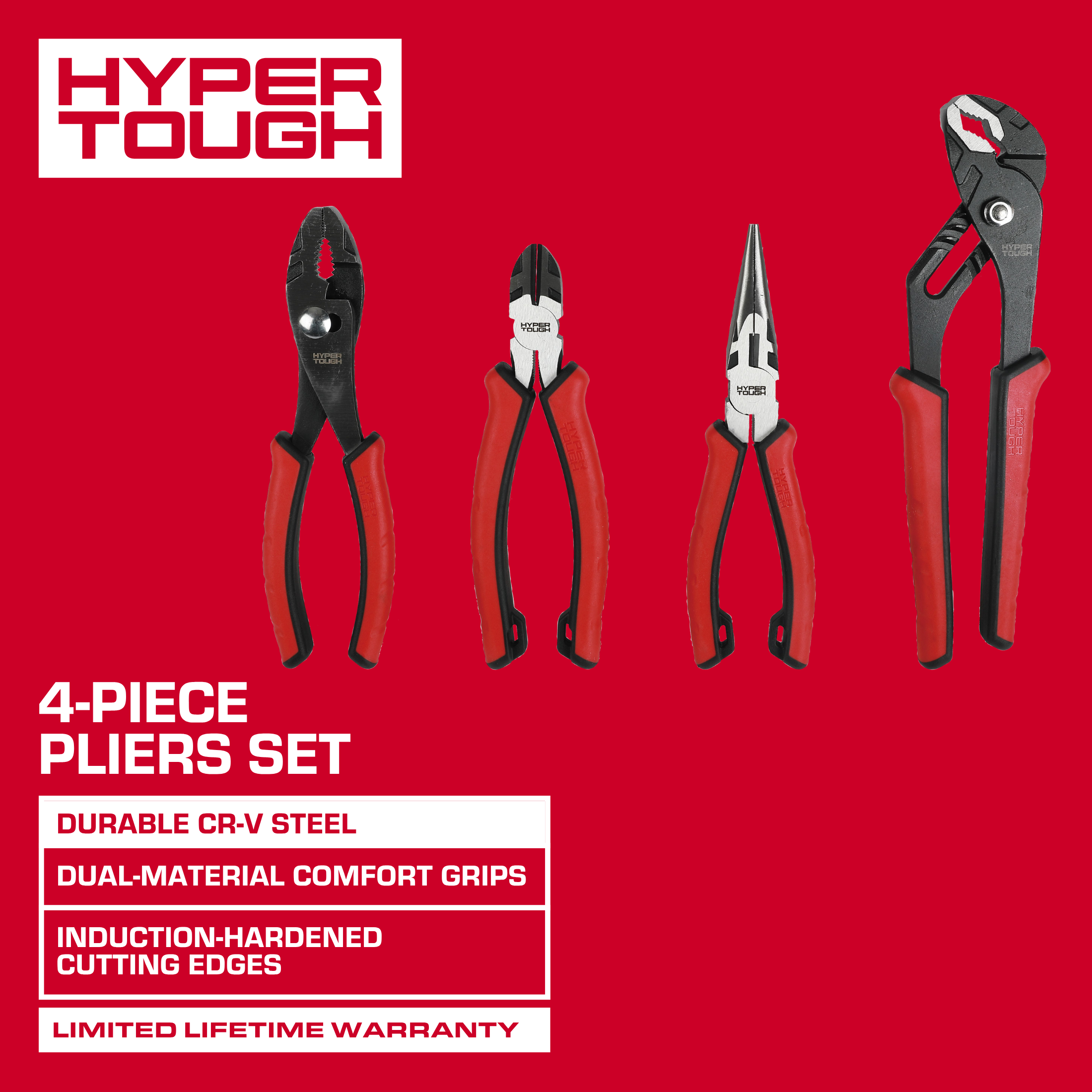 Hyper Tough 4-Piece Pliers Set with Comfort Grips photo 3