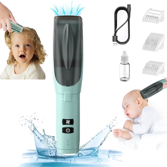 OhhGo Baby Hair Clipper with Vacuum, Kids Hair Clippers Kit with 3 Guide Combs,IPX7 Waterproof, Vacuum & Cordless Use, for Baby Children Infant-Green