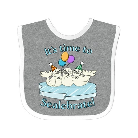 

Inktastic It s Time to Sealebrate Seals with Balloons and Party Hats Gift Baby Boy or Baby Girl Bib