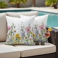 thumbnail image 5 of Spring Flowers Pillow Covers 2 Pack Watercolor Country Pink Yellow Blue Floral Leaf Pillowcase Waterproof Outdoor Throw Pillow Cover for Patio Garden Square Cushion 20”x20”, 5 of 9