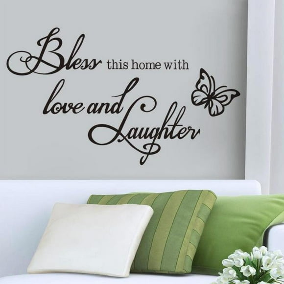 Openpig Wall Sticker Inspirational Quotes Bless This Home with Love and Laughter Wall Stickers for Bedroom Living Room Classroom Home Decor