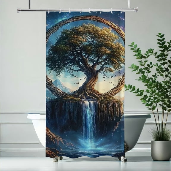 RKSupls Waterproof Shower Curtain, Fantasy Tree of Life Polyester Shower Curtain with Hooks for Elegant Chic Home Bathtub Bathroom Decor Washable