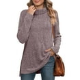thumbnail image 2 of KIHOUT Hauts pour Femmes Printemps Hiver Décontracté Couleur Unie Chandail Col Rond Manches Longues Blouse Ample, 2 of 9